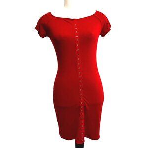 Heart & Hips Red Ribbed Bodycon Button Down Mini Dress Sz Large Womens Short Sle